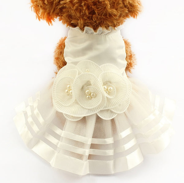 Pearl Flower Adornment  Dog Dress Wedding Dresses - World Pet Shop